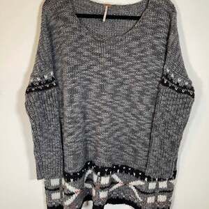 Free People Oversized Pullover Sweater Wool Blend Brown Aztec Womens Size Medium